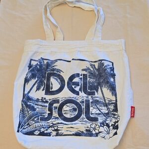 Del SoL White and Blue Beacg Print  Tote Bag